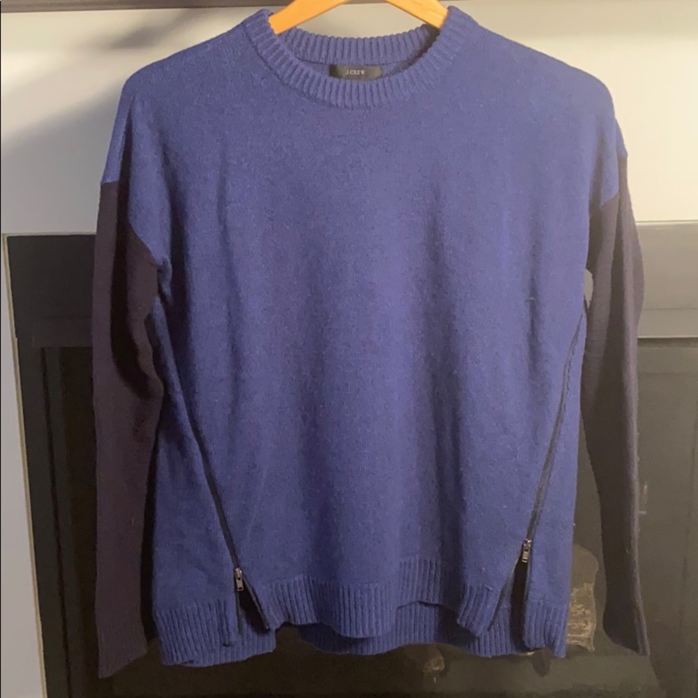 JCrew blue color-block wool sweater